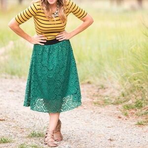 NEW • Lularoe • Lola Lace Midi Skirt Teal Green